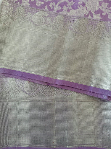 ShopNaya Exclusive | Metallic Kanchipuram Pure Silk Saree | Lilac | Pure Silver Zari | Handwoven | Ships from California
